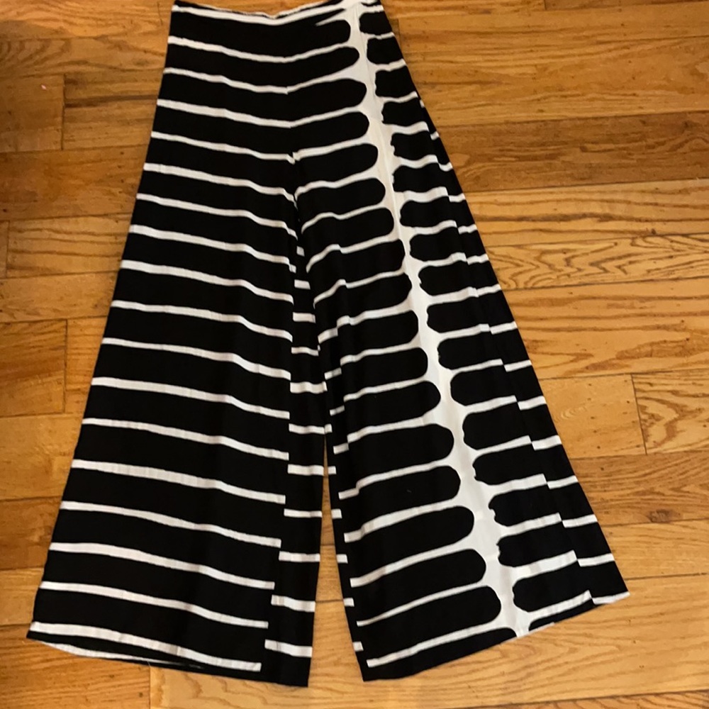 Wide Leg Black & White Striped Women's Pants